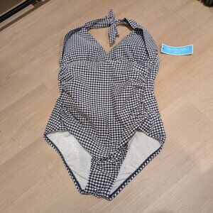XL NWT Draper James Lands RSVP End Womens Blue and WHITE Gingham Check Swimsuit